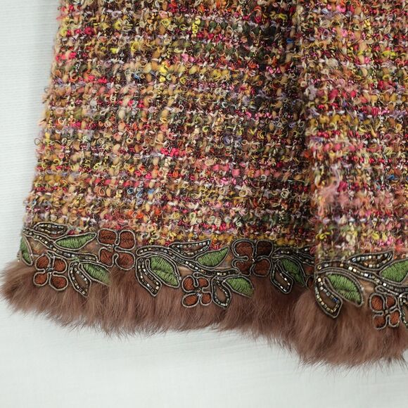 Cynthia Steffe Skirt Womens 8 Brown Gold Tweed Fringe Hem Lined Mohair Alpaca - Picture 8 of 15